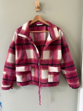 Staccato Pink Plaid Zip-Up Utility Jacket